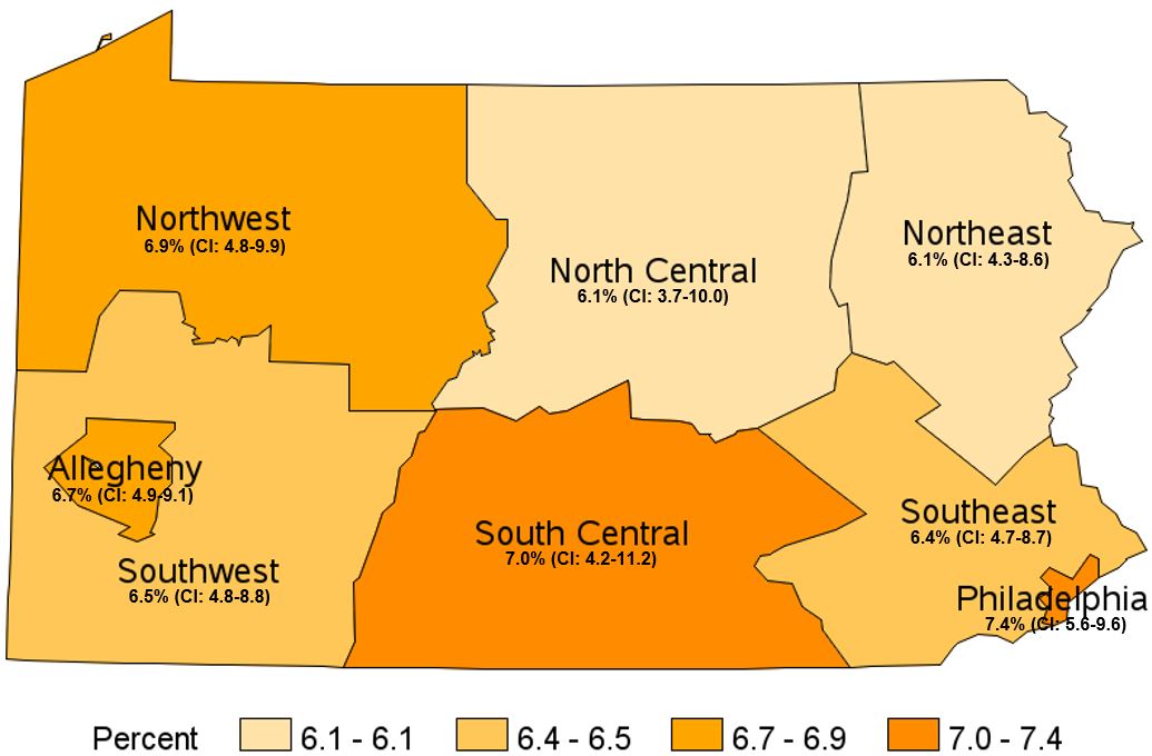 At Risk for Problem Drinking, Pennsylvania Health Districts, 2021